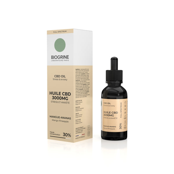 CBD-Öl 3000 mg PREMIUM Vollspektrum 30 % | Stress und Angst | BIO-Öl | Mango-Ananas-Geschmack 10 ml Vegan