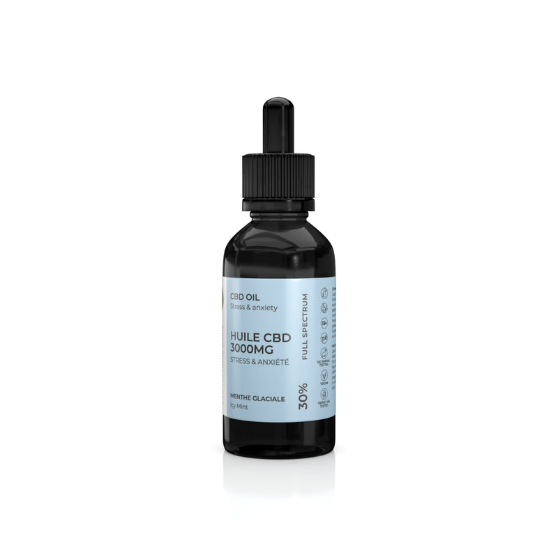 Huile CBD 3000mg PREMIUM Full Spectrum 30% | Stress et Anxiété | Huile BIO | Goût Menthe Glaciale 10ml Vegan