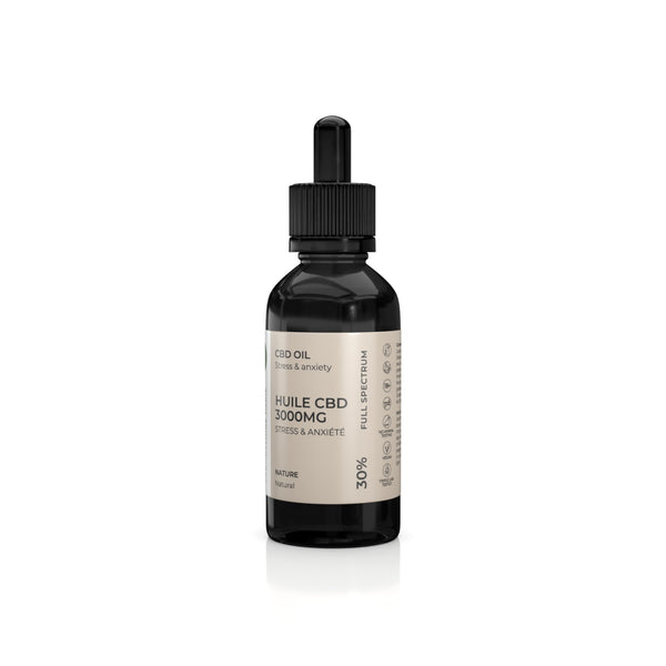 Huile CBD 3000mg PREMIUM Full Spectrum 30% | Stress et Anxiété | Huile BIO | Goût Nature 10ml Vegan